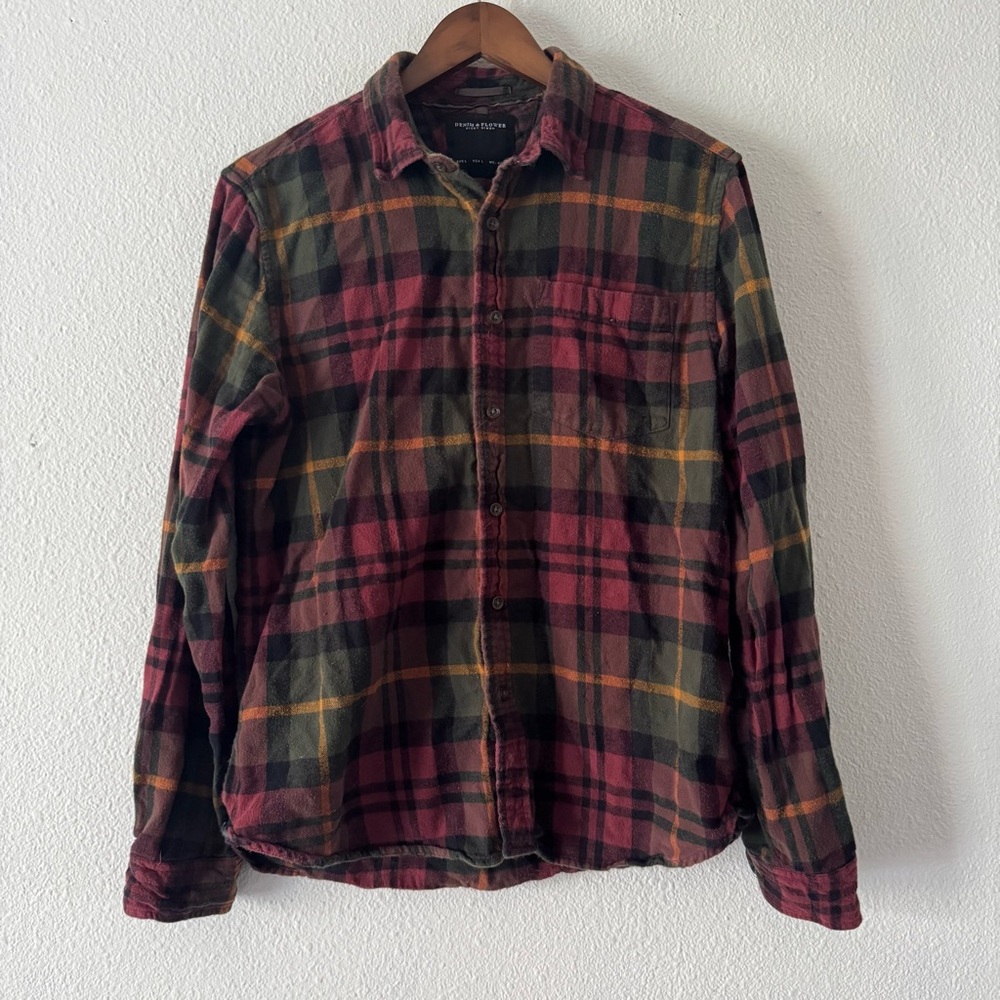 Plaid Flannel Shirt Large Mens Cabin Rustic Button Down Cabincore Layering - Picture 9 of 10